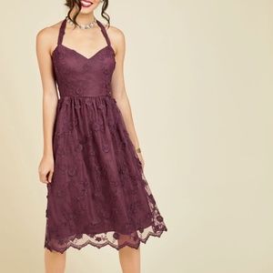 Modcloth Maroon Halter Floral Midi Dress (small)